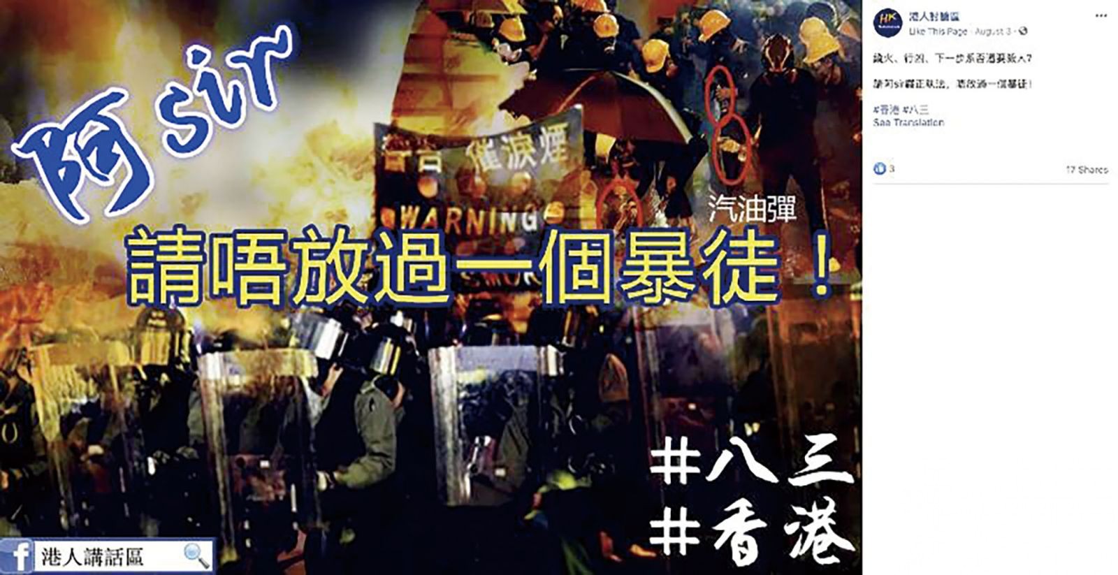 聲稱破壞香港示威正當性